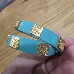 Rustic Cuff Leather Bracelet Turqoiuse and Gold